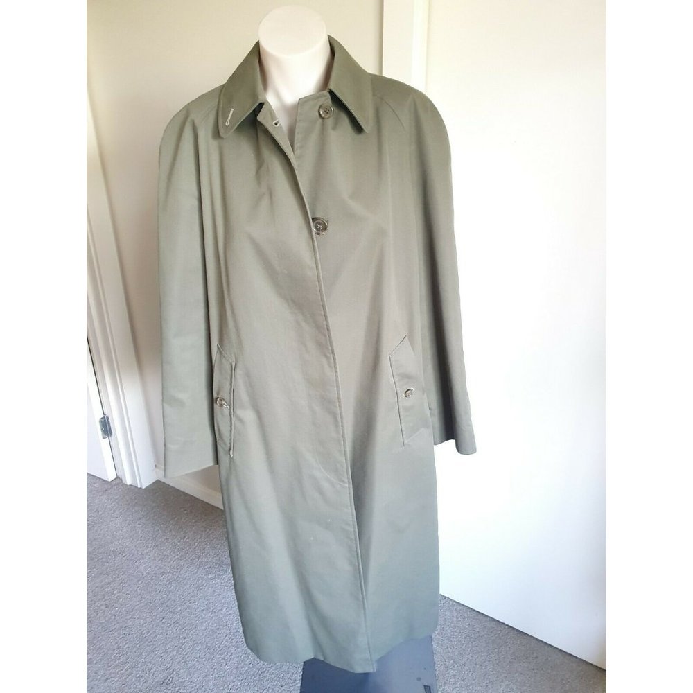 Authentic Vintage Burberrys green khaki long coat Size M cotton blend Burberry - Picture 3 of 8